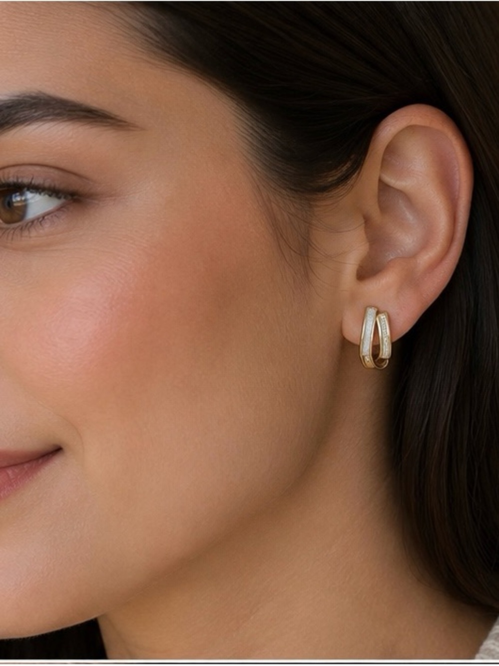 475. Gold Tone Double Hoop Earrings - Sparkle Accent NWT